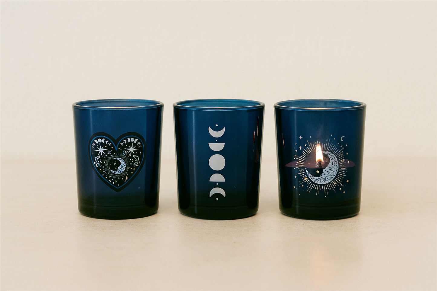 Celestial Moon Votive Candle Holders – Set of 3