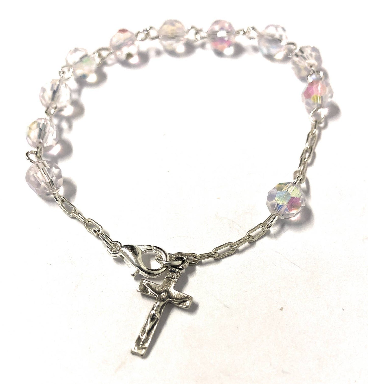 Hand-Bound Italian Crystal Decade Bracelet – Transparent Aurora Borealis