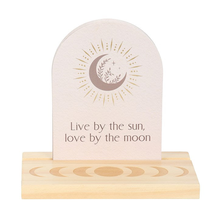 Lunar Affirmation Card Set with Wooden Moon Phase Stand – Manifestation & Mindfulness Gift