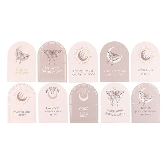 Lunar Affirmation Card Set with Wooden Moon Phase Stand – Manifestation & Mindfulness Gift