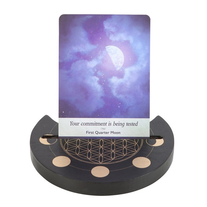 Black Crescent Moon Flower of Life Card Stand