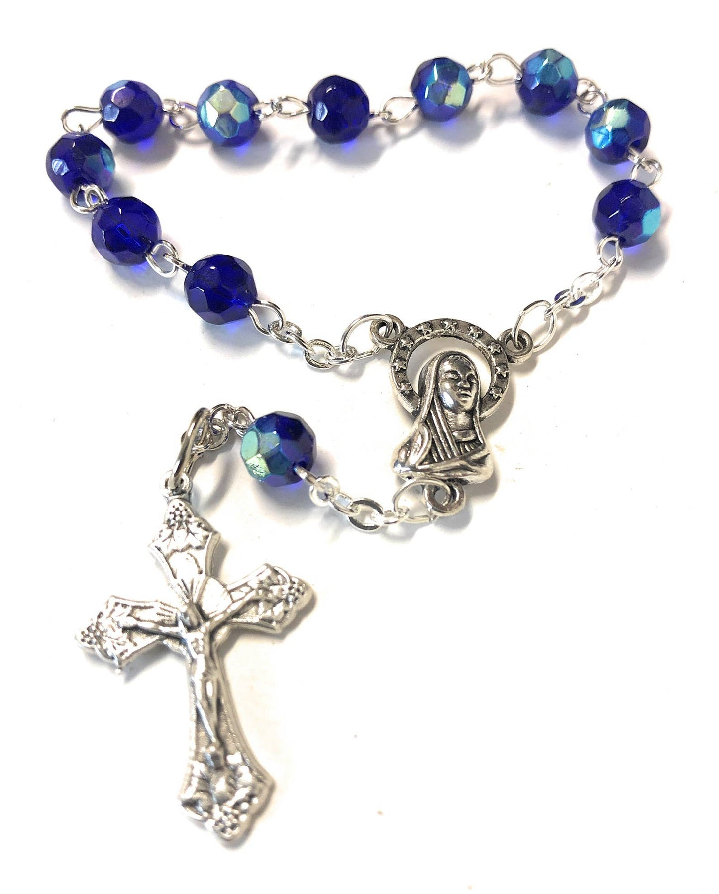 Hand-Bound Italian Crystal Decade Rosary – Aurora Borealis Finish