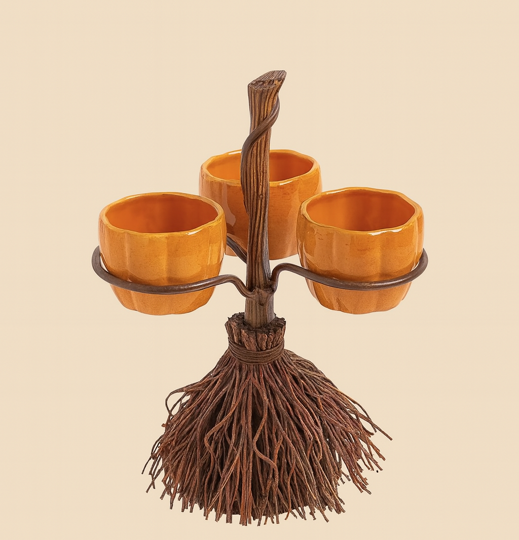 Halloween Pumpkin Bowl Trio – Witch’s Broom Stand