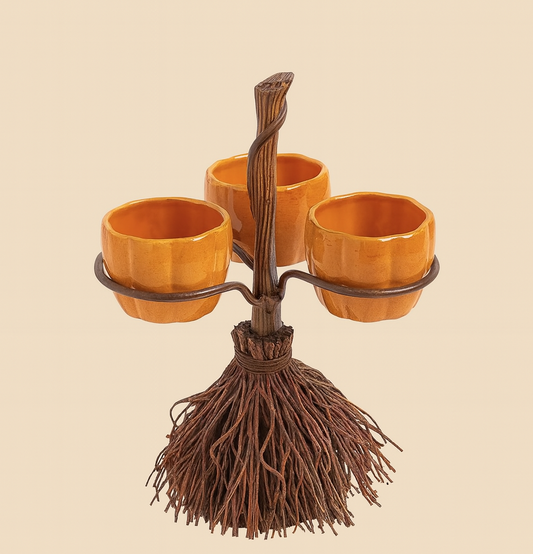 Halloween Pumpkin Bowl Trio – Witch’s Broom Stand