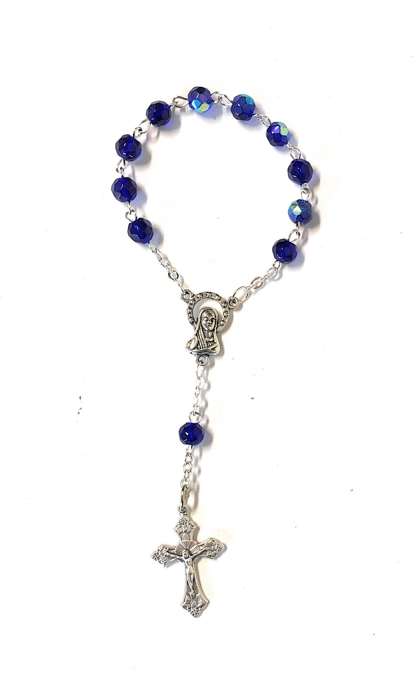 Hand-Bound Italian Crystal Decade Rosary – Aurora Borealis Finish