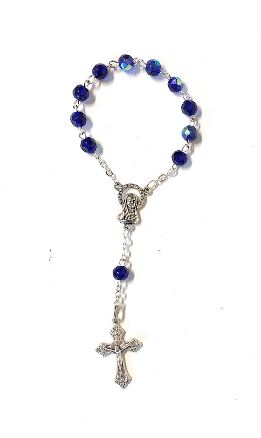Hand-Bound Italian Crystal Decade Rosary – Aurora Borealis Finish