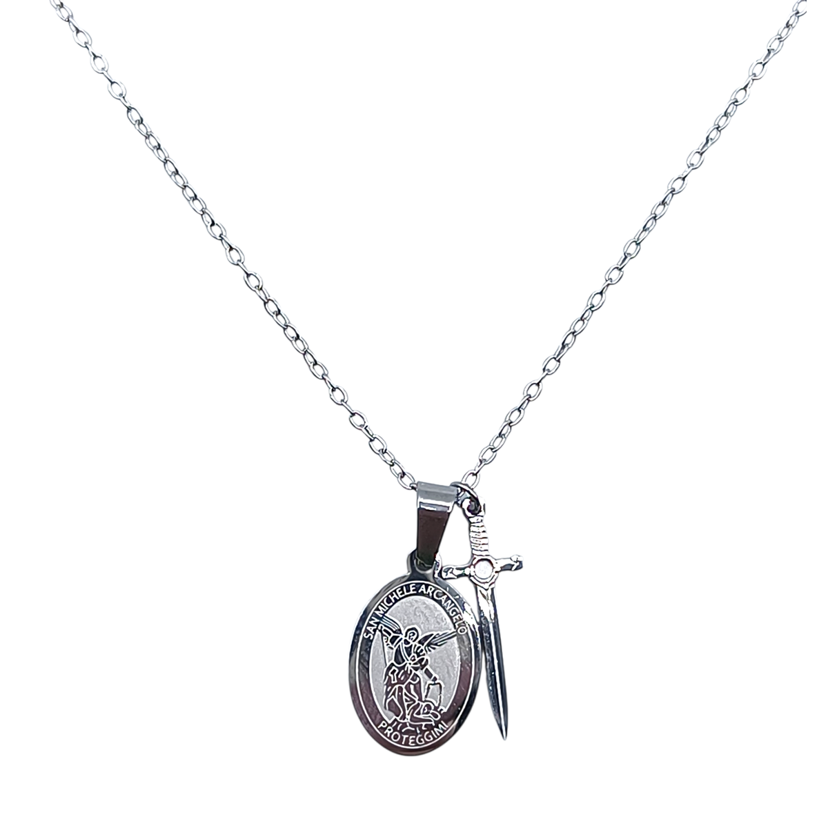 Saint Michael the Archangel medal in steel with chain