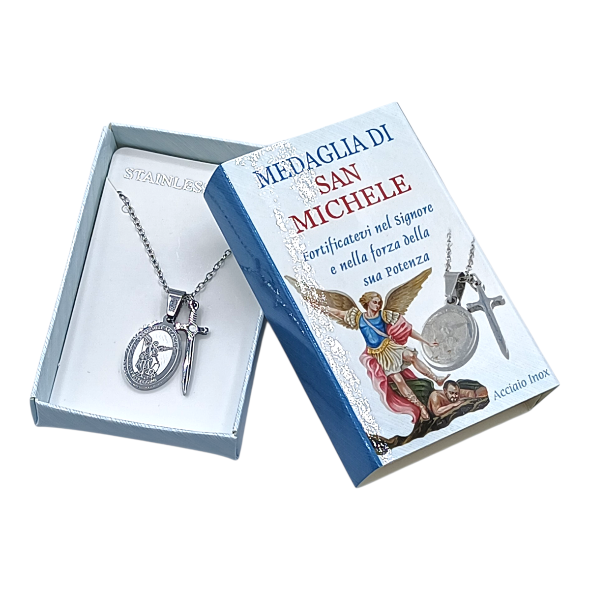 Saint Michael the Archangel medal in steel with chain
