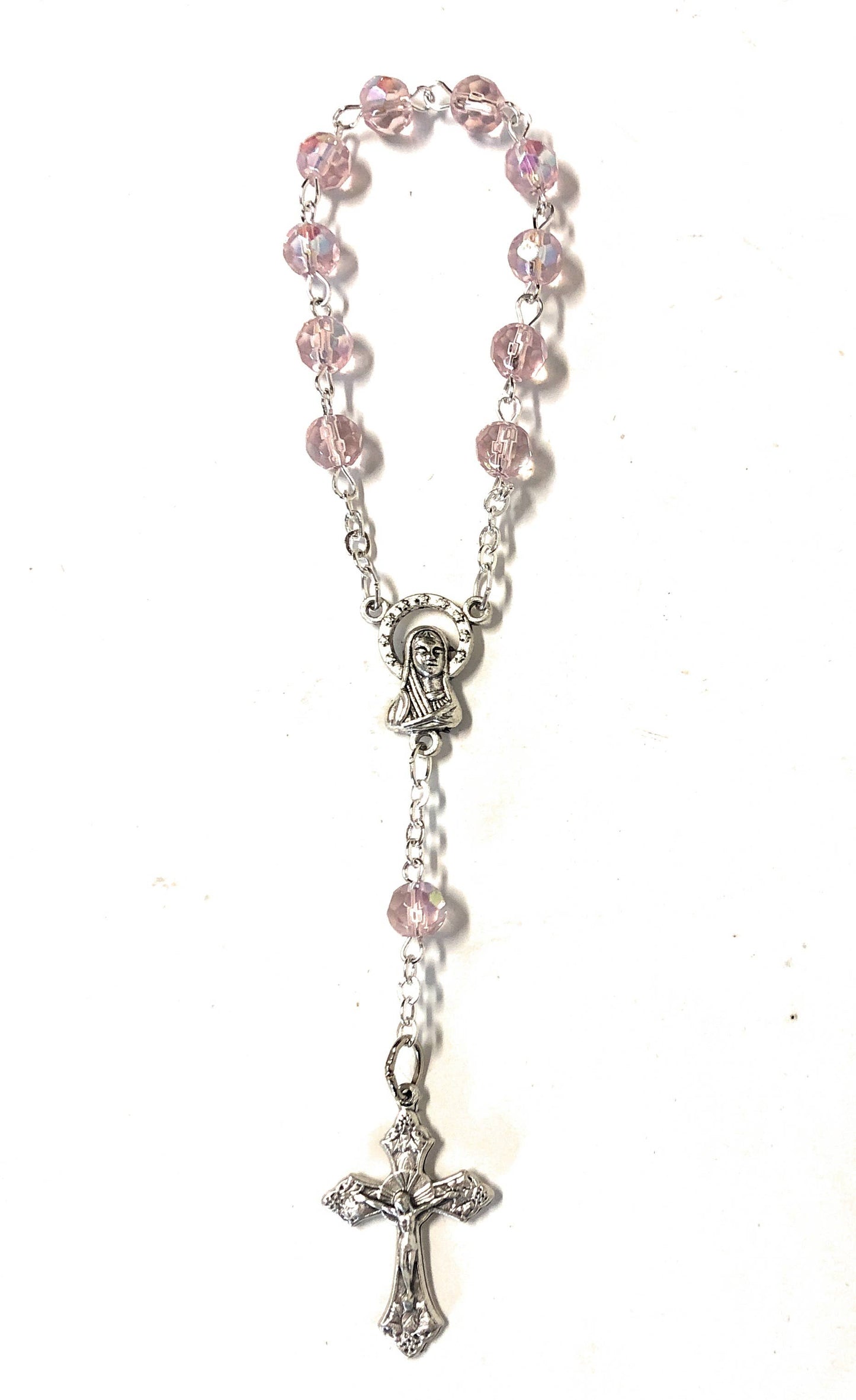 Hand-Bound Italian Crystal Decade Rosary – Pink Aurora Borealis