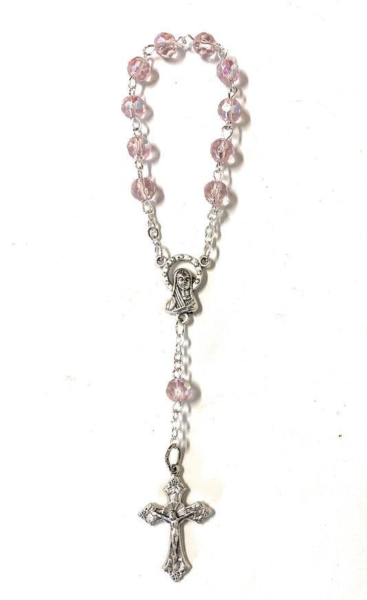 Hand-Bound Italian Crystal Decade Rosary – Pink Aurora Borealis