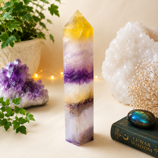 Golden Rainbow Fluorite Freestanding Tower – 6.5"