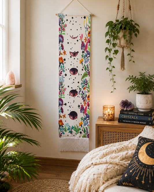 Moon Phases Floral Wall Tapestry
