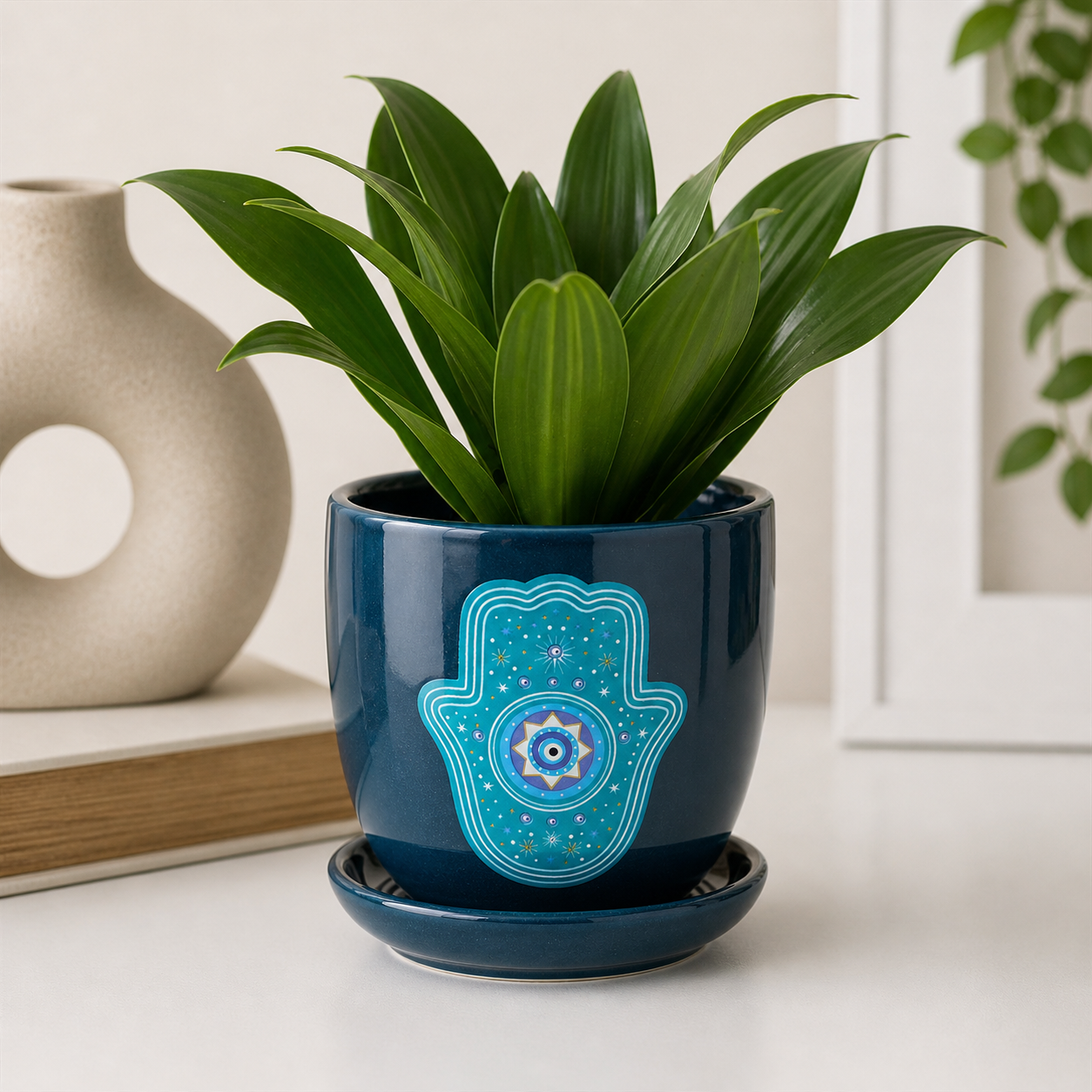 Hand of Hamsa Ceramic Plant Pot