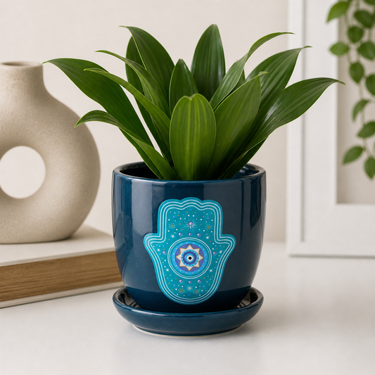Hand of Hamsa Ceramic Plant Pot