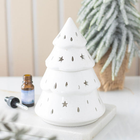 White Snow Much Fun Ceramic Fir Tree Oil Burner