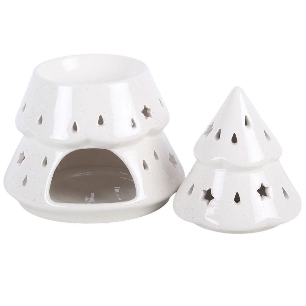 White Snow Much Fun Ceramic Fir Tree Oil Burner