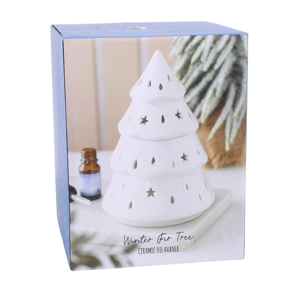 White Snow Much Fun Ceramic Fir Tree Oil Burner