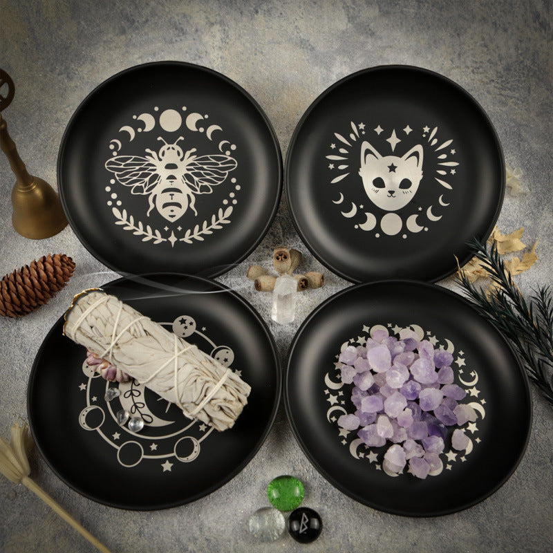 Celestial Altar Plate – Matte Black Ritual Dish