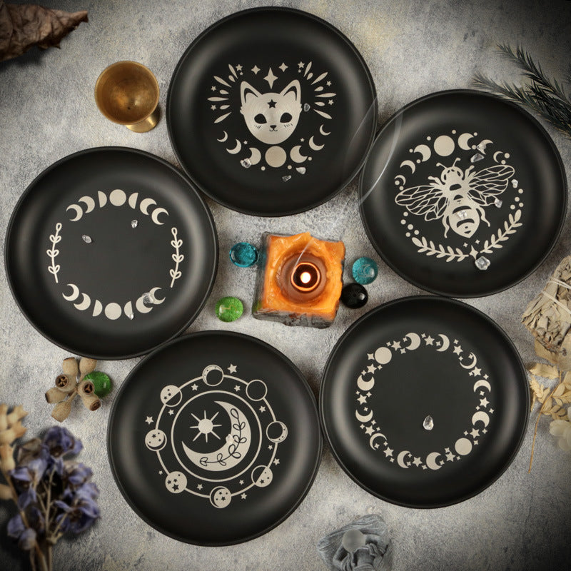 Celestial Altar Plate – Matte Black Ritual Dish