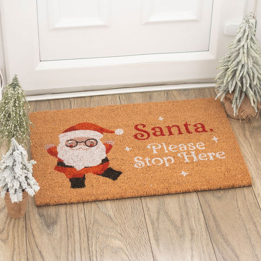 Santa, Please Stop Here! Coir Doormat