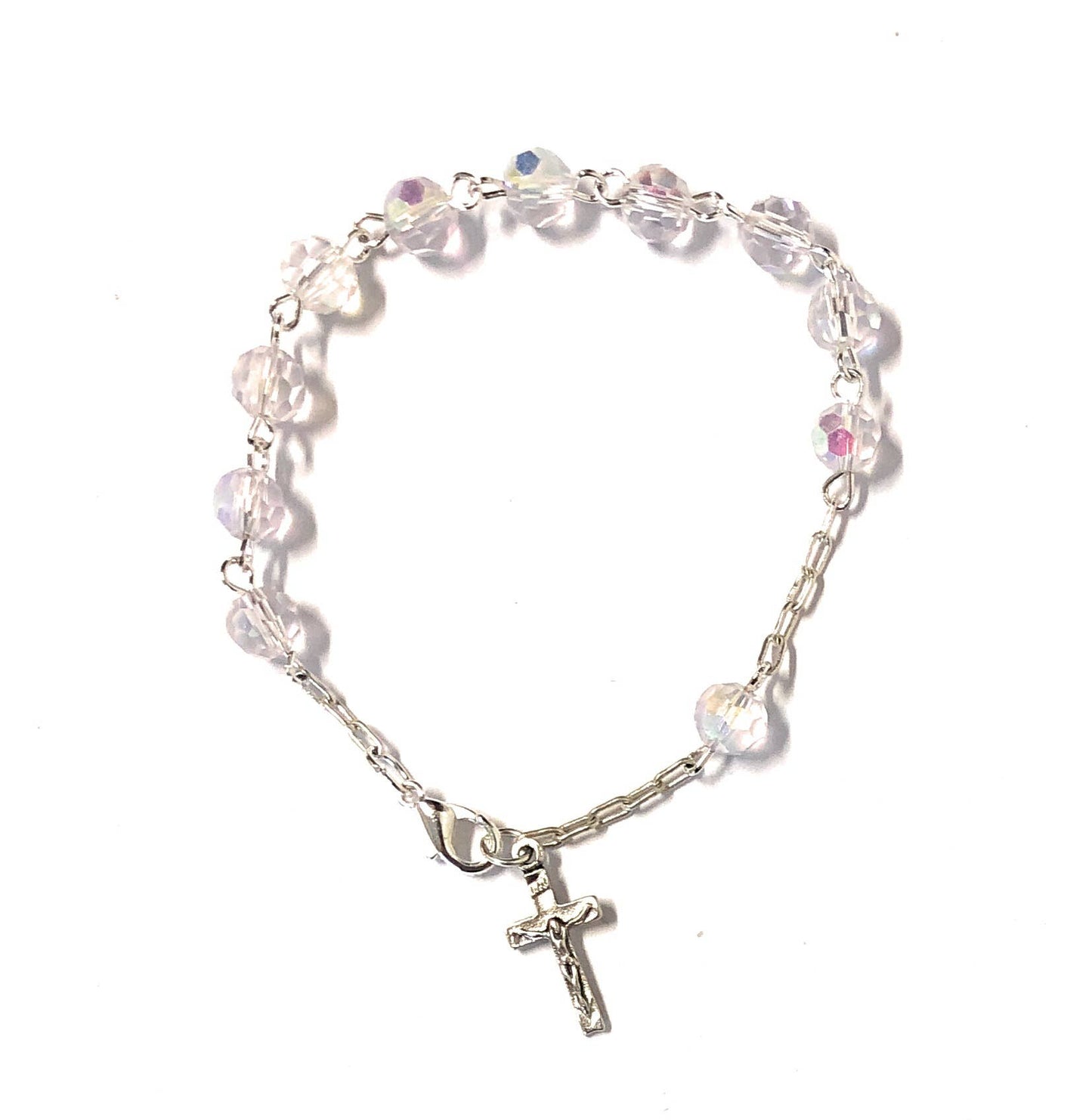 Hand-Bound Italian Crystal Decade Bracelet – Transparent Aurora Borealis