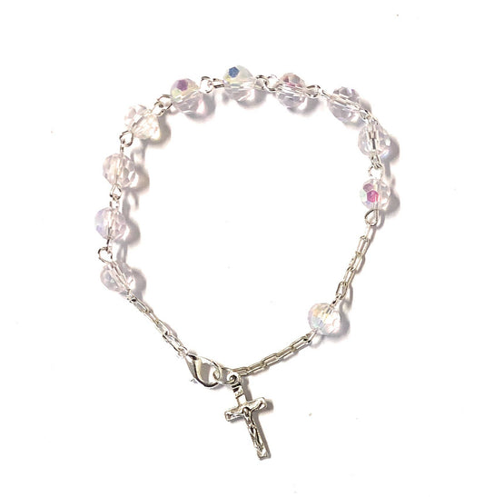 Hand-Bound Italian Crystal Decade Bracelet – Transparent Aurora Borealis