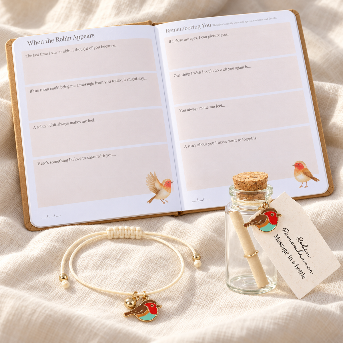 Memories of you - A5 Grief Journal, Bracelet & Message in a Bottle