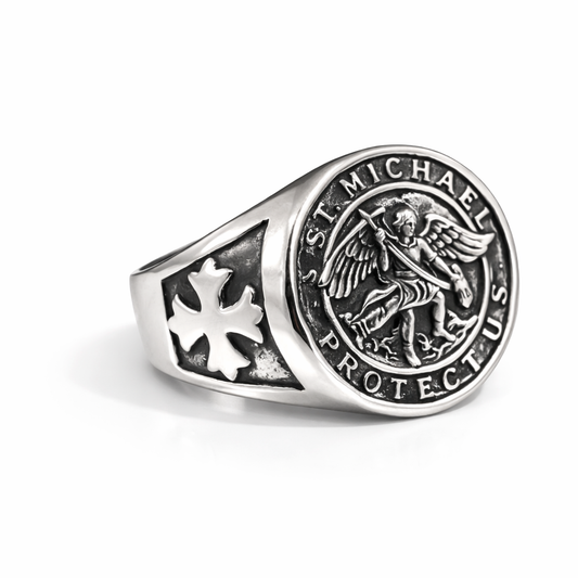 Men’s St. Michael Protection Signet Ring – Stainless Steel