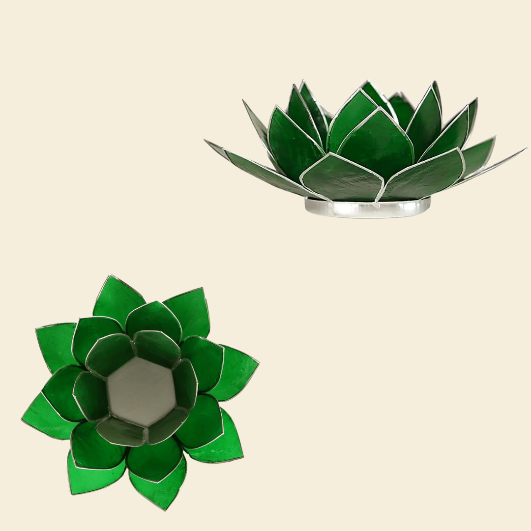 Chakra Lotus Tealight Holder – Capiz Shell, Silver Trim (Choose Your Colour)