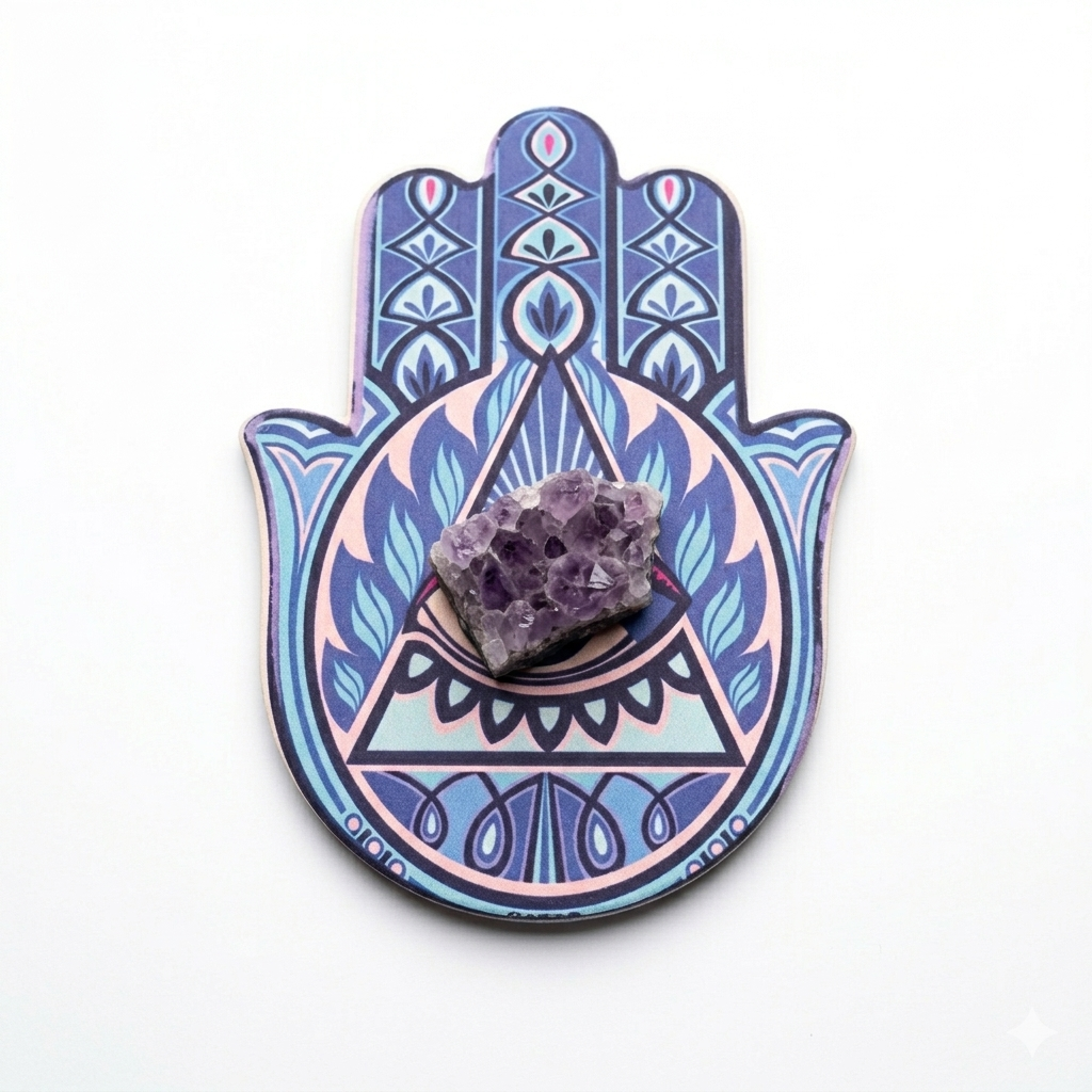 Sacred Hamsa Mandala Altar Base | Protection & Crystal Display