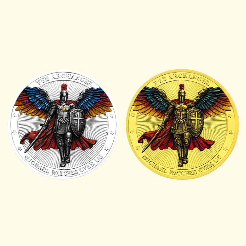 Archangel Michael Protection Coin – Silver or Gold with Display Case