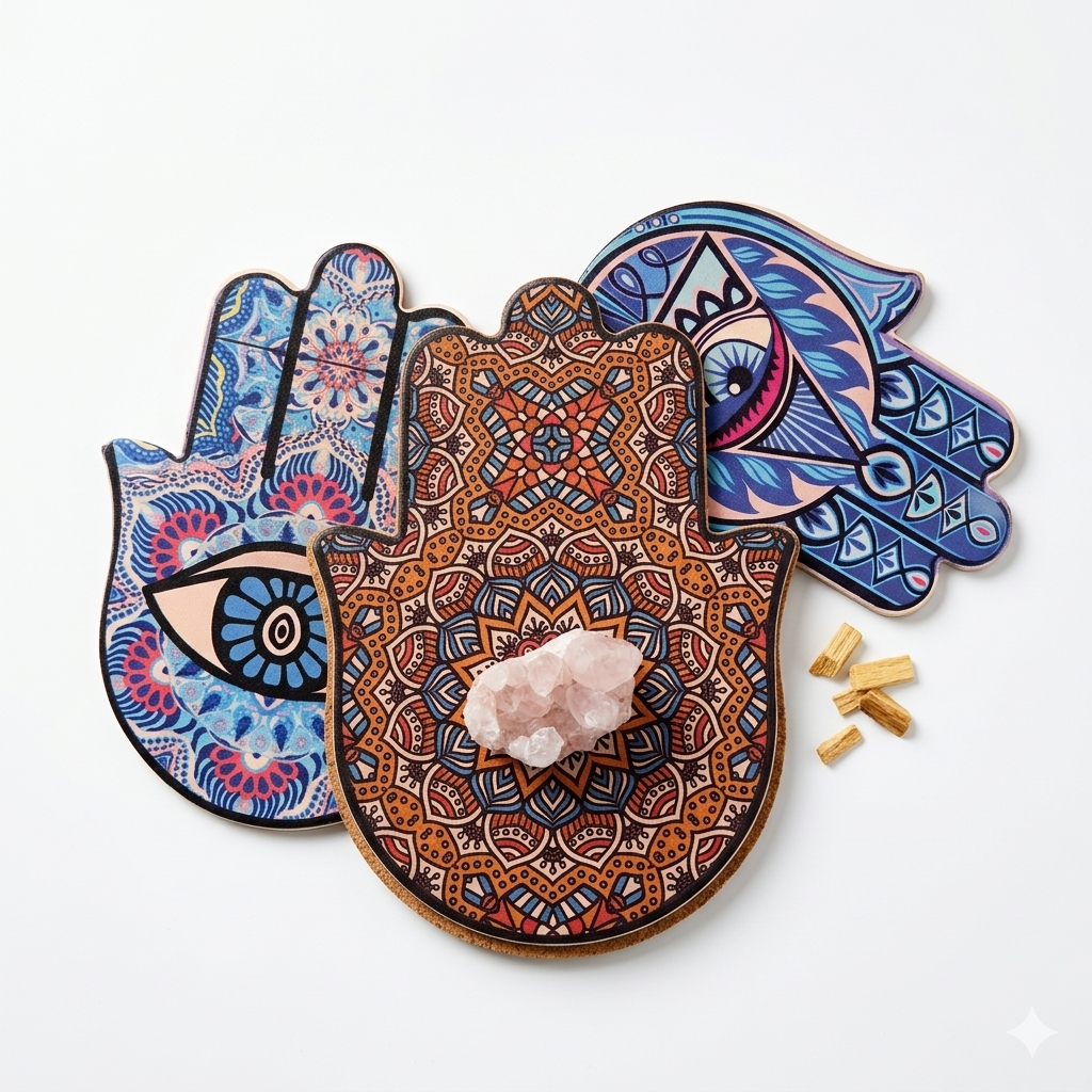 Sacred Hamsa Mandala Altar Base | Protection & Crystal Display