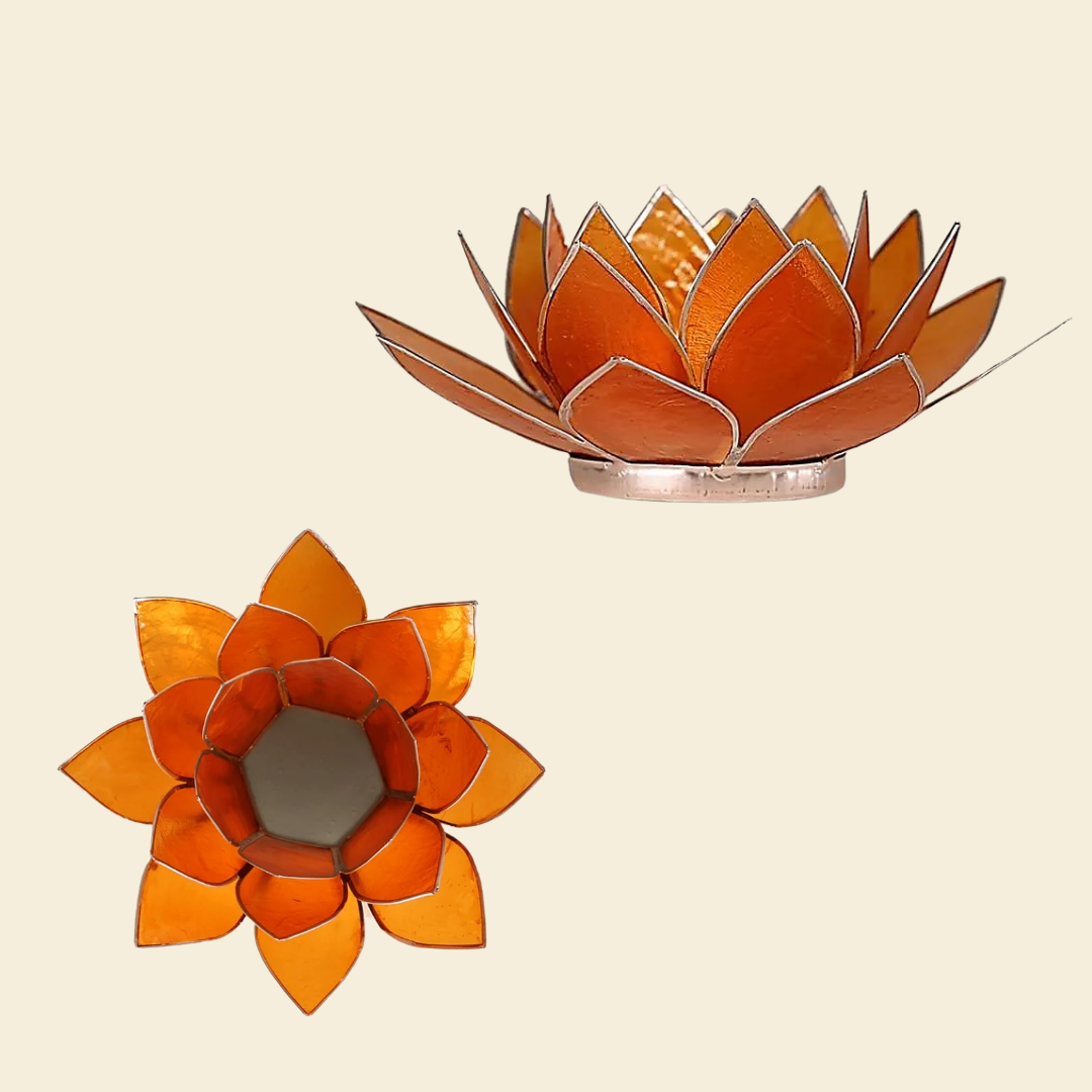 Chakra Lotus Tealight Holder – Capiz Shell, Silver Trim (Choose Your Colour)