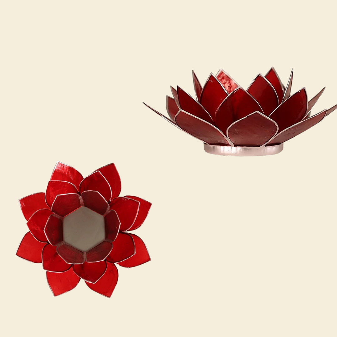 Chakra Lotus Tealight Holder – Capiz Shell, Silver Trim (Choose Your Colour)