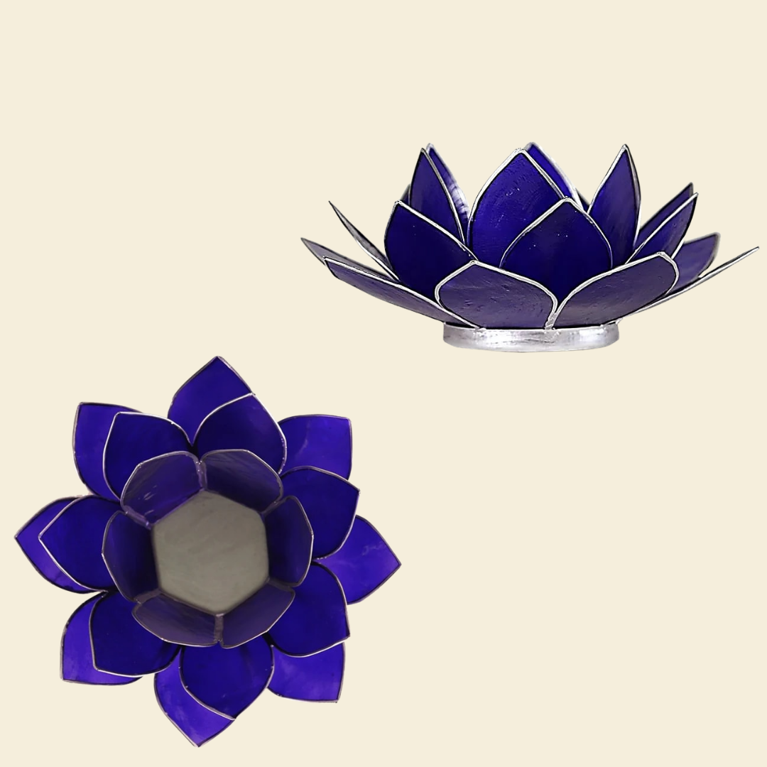 Chakra Lotus Tealight Holder – Capiz Shell, Silver Trim (Choose Your Colour)