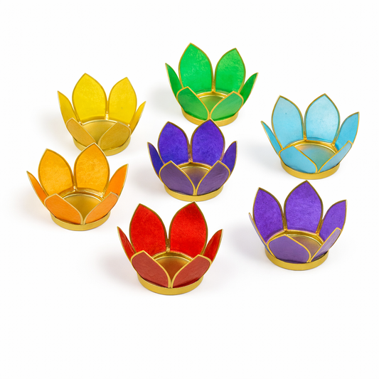 7 Chakra Lotus Tealight Holders with Gold Trim
