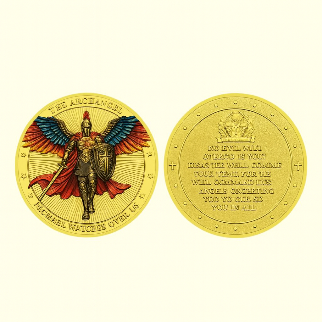 Archangel Michael Protection Coin – Silver or Gold with Display Case